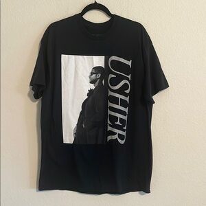 Usher Women Black Short Sleeve Concert Tee XL Festival Cotton Causal